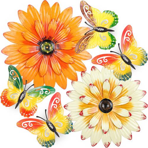 6 Pieza Flor Metal Aire Libre Mariposa Decoracion Pared Arte