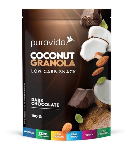 Granola Coconut Dark Chocolate 180g, Puravida, Low Carb