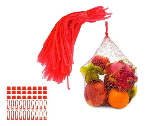 . 100 Bolsas De Malla De Plástico De Nylon Reutilizables Roj