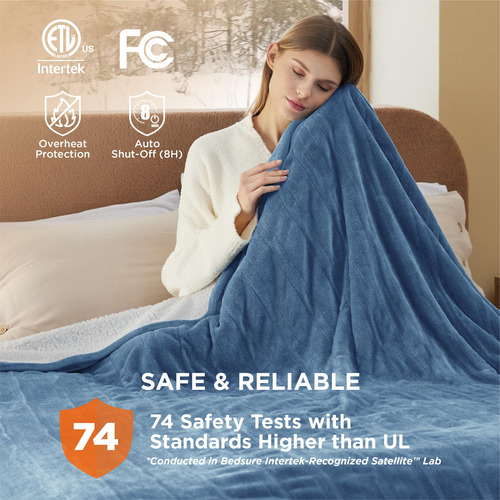 Manta Eléctrica De Cama Tamaño Queen Con Doble Control Azul