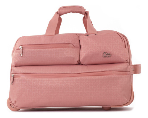 Maleta Duffle Bag Cloe Con Ruedas Y Estampado Monogramas Color Rosa
