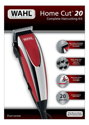 Maquina De Cortar Pelo Wahl Homecut 20 Piezas Estuche Rígido Color Negro/Rojo