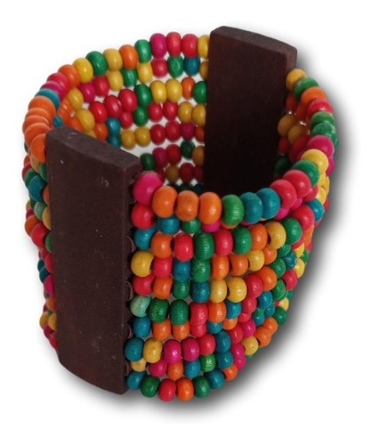 Imagem 3 de 7 de Pulseira Feminina Com Contas De Madeira Colorida Ref: 0641