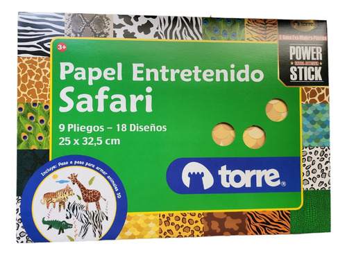 Carpeta Papel Entretenido 18, Diseños Safari 9 Pliegos Torre