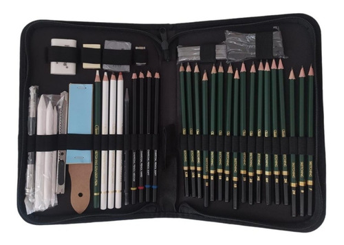 Imagen 1 de 3 de Kit Completo Dibujo Lápices Arte Profes 42 Pcs C/ Estuche