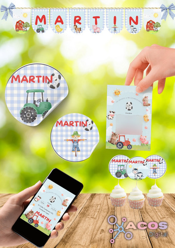 Digital Kit Imprimible Cumpleaños Candy Bar Personalizado Granja Tractor