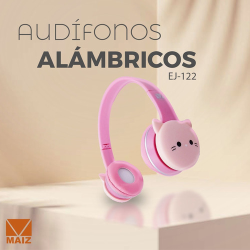Audifono Manos Libres Diadema Ajustable Alambrico Color Gato