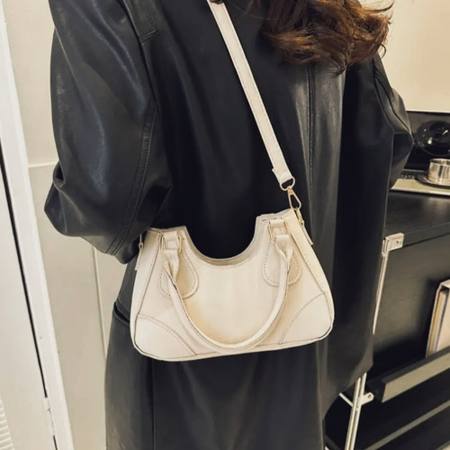 Cartera De Mano Con Cierre Y Correa Extraible Tendencia Beige Lisa Dorados Beige