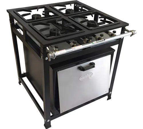 Fogão 4 Bocas Industrial Alta Pressão Com Forno Economic Cor Preto Gas De Botijão