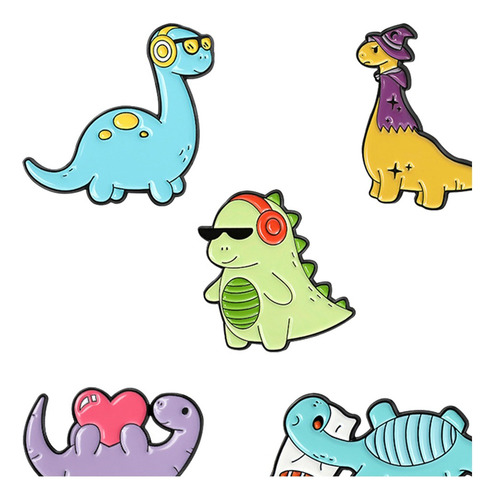 5 Bonitos Juegos De Pines De Solapa De Dinosaurio, Broches