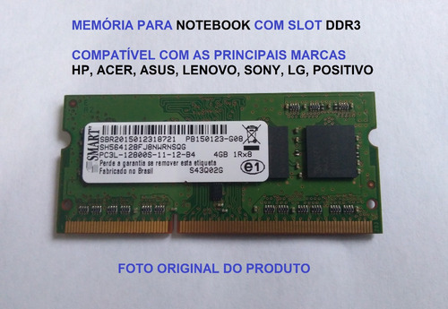 Imagem 2 de 3 de Memória Ram 4gb Smart - Ddr3 - 12800s Para Notebook