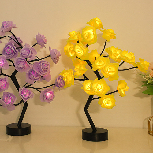 Árbol Negro Rosa Amarilla 1w 24 Luces 24 Flores Con Datos