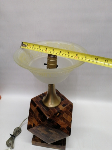 Lampara De Mesa Antigua Italy En Madera Nogal De Cubo (Usado)