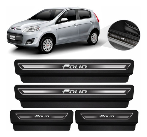 Soleira De Porta Protetora Fiat Palio Kit Preto 8pç