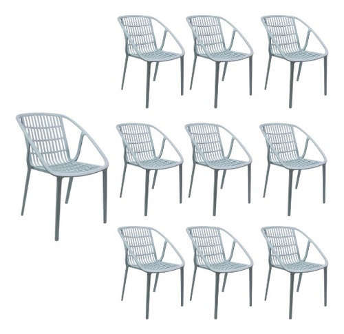 Set 10 Sillas Kentia Moderna Jardin Exterior Apilable Estructura De La Silla Gris Asiento Gris