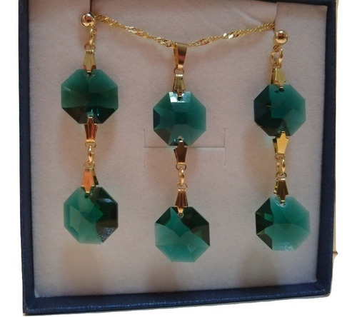 Conjunto Cristal Swarovski Castanha Emerald Folheado A Ouro
