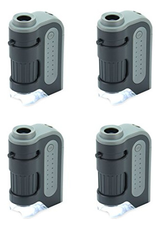 Microscopio De Bolsillo Con Luz Led Color Gris Plastico 4pzs