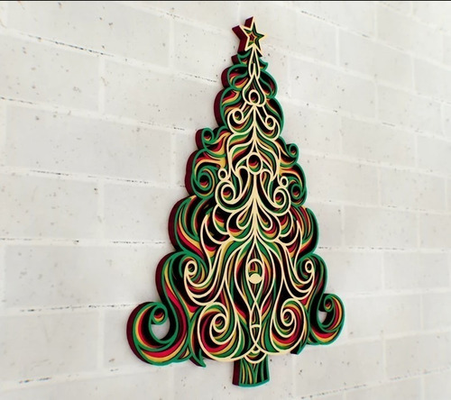 Quadro Decorativo Camadas Arvore De Natal Md0044 Mdf 29cm Cor Colorido