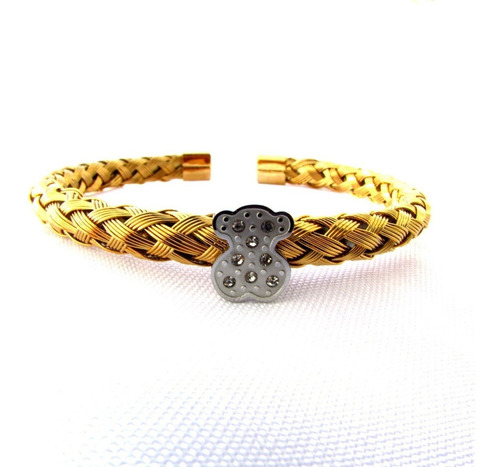 Hermoso Brazalete Oso Tous Trenza Mujer Baño Oro 24k