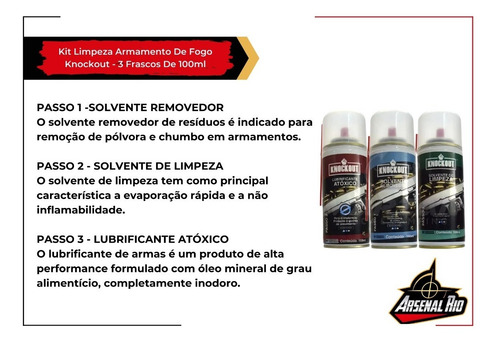 Kit Limpeza Armamento De Fogo Knockout - 3 Frascos De 100ml
