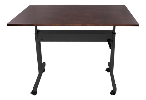 Mesa Ergonômica Regulável Manivela Tampo Corten Com Rodinhas Cor Preto