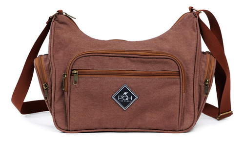 Bolsa Feminina Transversal Em Tecido Lona Impermeavel Charm Acambamento Dos Ferragens Ouro Cor Marrom Correia De Ombro Marrom Desenho Do Tecido Lisa