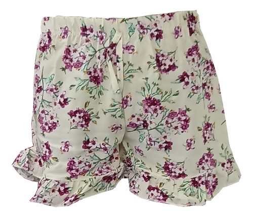 Short De Fibrana Estampada  Con Volado Para Niñas