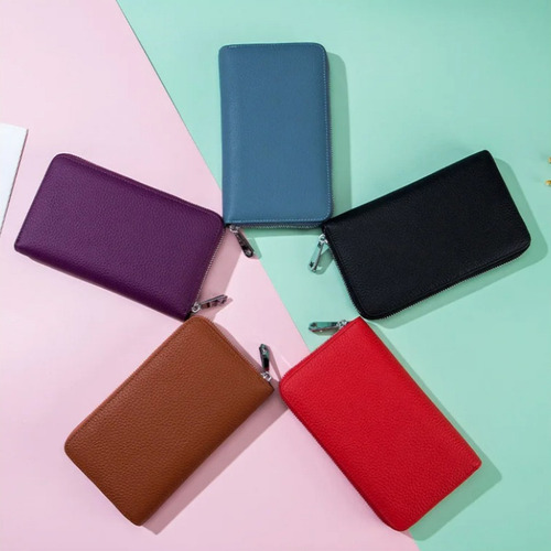 Cartera De Piel Con Múltiples Compartimentos Para Mujer