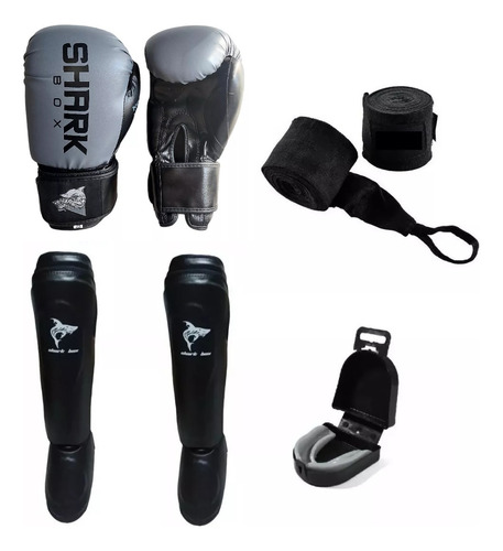 Kit Kick Boxing,mma, Guante Profesionales+tibial+venda+bucal