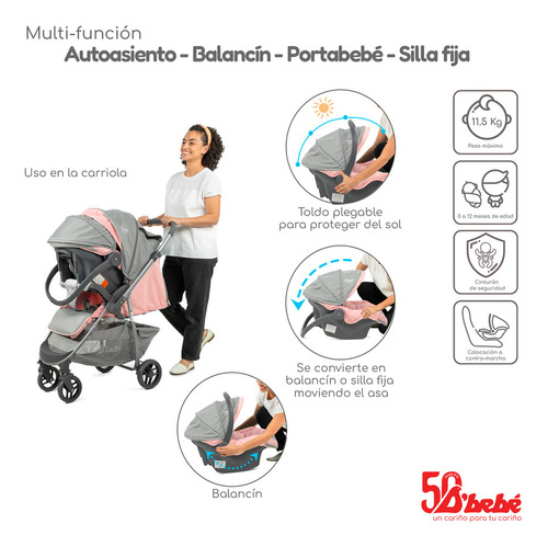 Carreola Para Bebé D'bebé Max Travel System Max Color Rosa Chasis Gris