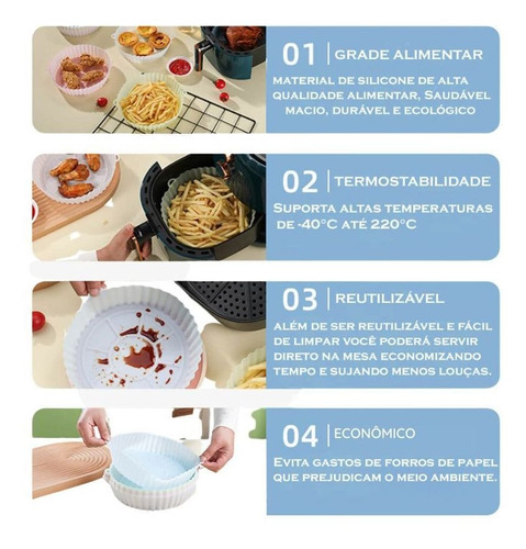 Imagem 3 de 6 de Kit 3 Forma De Silicone Para Air Fryer Reutilizável