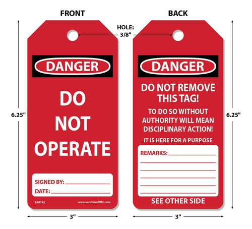 Papel Danger Do Not Operate Por Rollo Tar142 Accuform