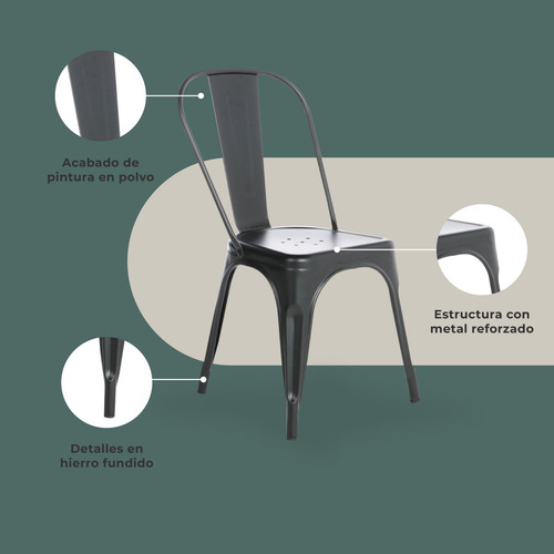 Imagen 8 de 9 de Set De 4 Sillas Áncora De Comedor Tipo Tolix Negras