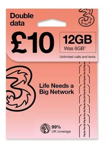 Tarjeta Sim Prepago Europa (reino Unido Tres) 12 Gb De Datos