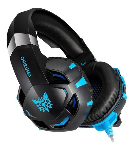 Imagen 2 de 3 de Audífonos gamer Onikuma K2 Pro negro y azul con luz LED