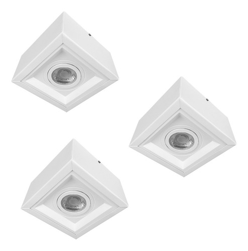 3x Spot Sobrepor Recuado Teto Externo Fachada Beiral M2690 Estrutura Branco