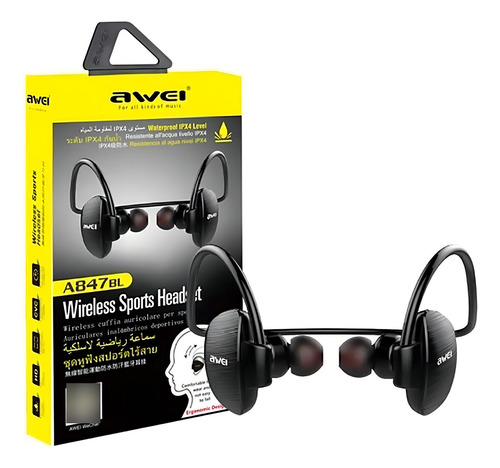 Fone De Ouvido Bluetooth Awei A847bl Super-bass Neckband Cor Black