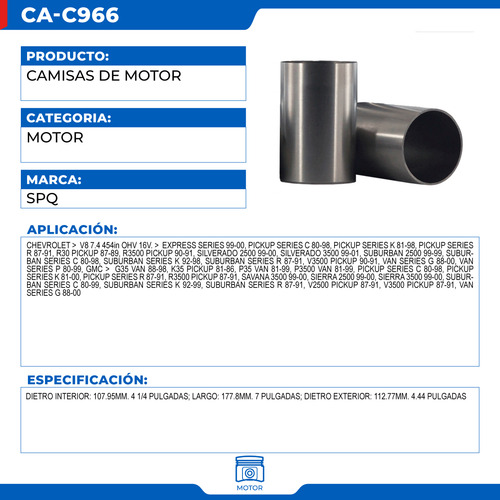Camisa De Motor Gmc V3500 Pickup 1987-1991 V8 7.4