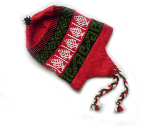 Gorro Chullo Peruano Navideño Rojo Niños Pequeños 100% Original #3