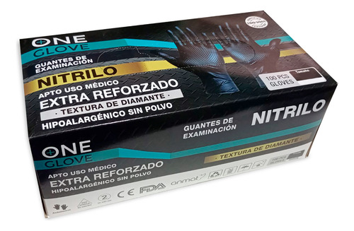 Guantes De Nitrilo Diamante Extra Reforzados Caja X100u Color Negro Talle M