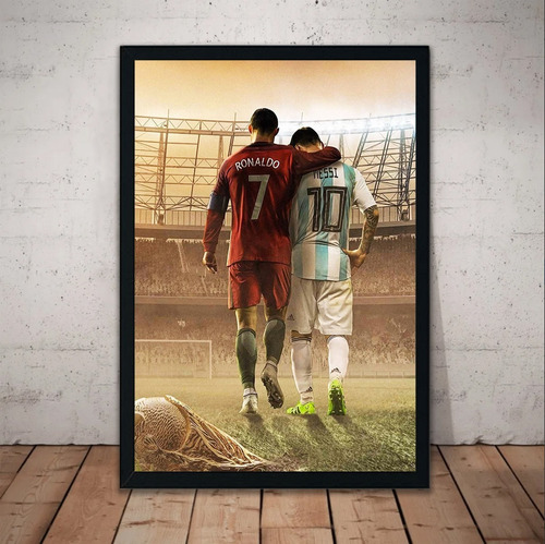 Cuadro Cristiano Messi Cr7 51x36 Marco Madera Vidrio Poster