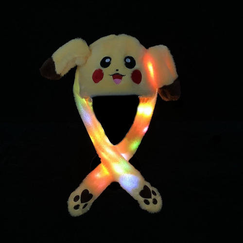 Gorro Pikachu Con Orejas Móviles De Conejo/luz Led Divertido Color Amarillo