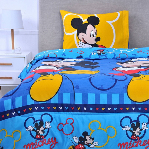 Plumón Cubrecama Infantil Disney, Relleno Reversible 1.5 Pl. Color Mickey Blink Blue