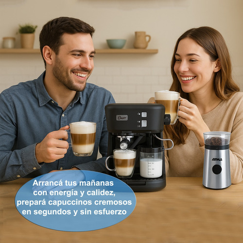 Combo Desayuno Cafetera Expresso Oster Con Molinillo Atma Negro