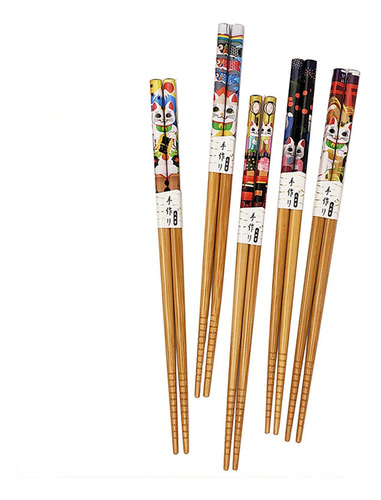 Kit Hashi Madeira Palitinho Japonês Maneko Neko Sorte 5 Par