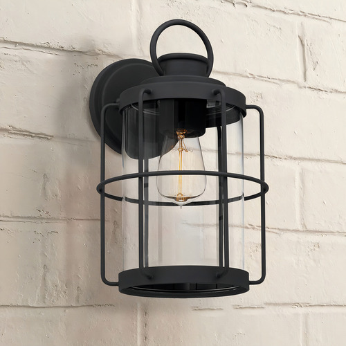 Aplique De Pared Exterior Negro Mate Con Pantalla De Vidrio