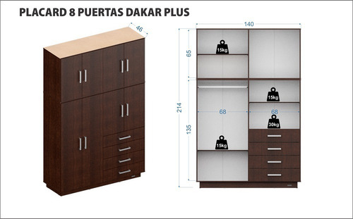Imagen 5 de 6 de Placard Dakar Plus 8 Puertas 4 Cajones Baulera Ropero Kromos