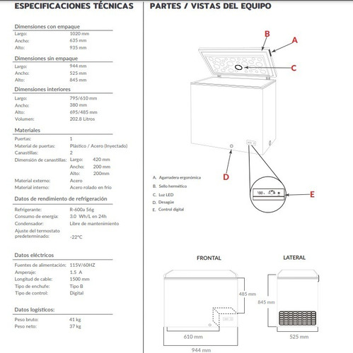 Congelador Horizontal Torrey Tapa Cofre Chtc-75d Rbanda