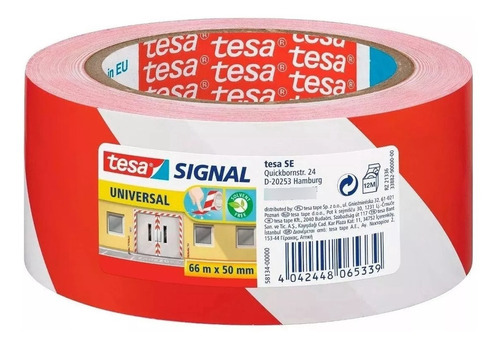 Fita de marcação de sinal Tesa em rolo vermelho/branco 50mmx66m. Cor: vermelho e branco