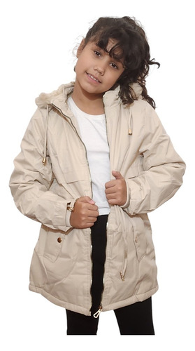 Campera Parka Impermeable Nenas Con Piel Y Capucha